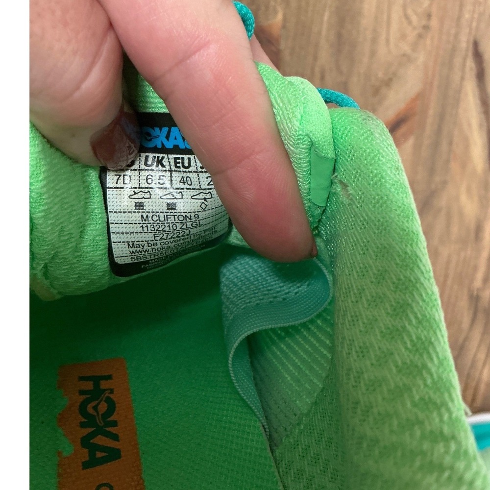 HOKA Clifton 9 Women Running Shoes Size 7D Wide Green Lime Orange 1132210 ZLGL - Picture 8 of 8